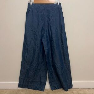 Wide-Leg High Waisted Linen Blue Pants Spring Business Career Light Weight